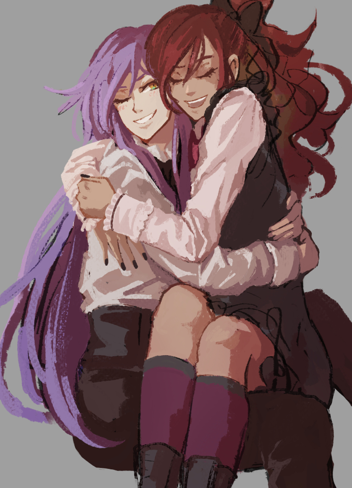 A work in progress yumeship piece of two characters sharing a big hug.