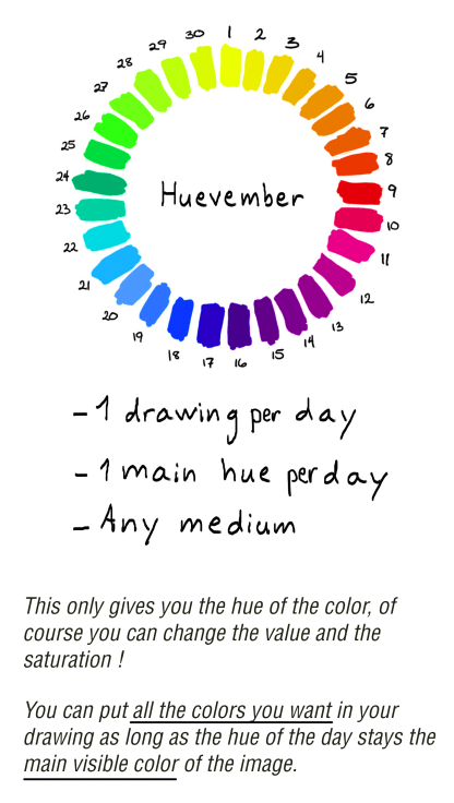 a color wheel divided into 30 parts for each day of a monthly art challenge