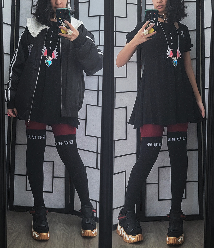 A black and red yamikawaii / dark girly key outfit.