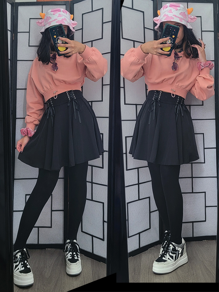 A casual black and pink streetwear outfit inspired by Beth from Visual Prison.