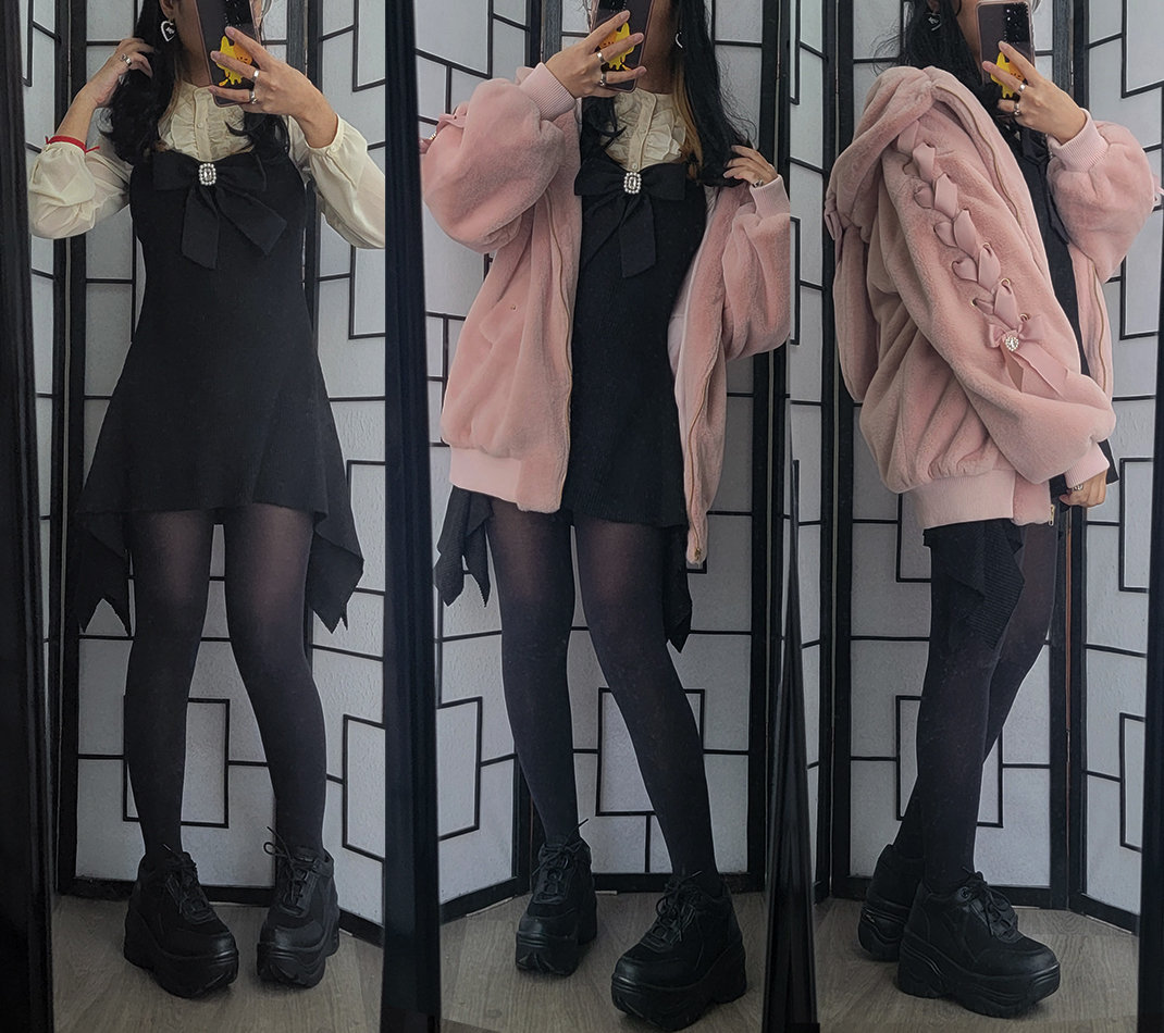 Black, ivory, and pink outfit with 2016 larme vibes.