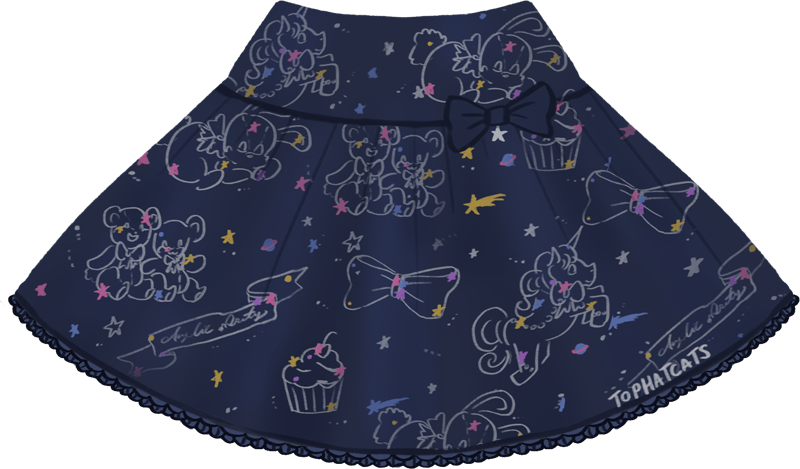 A navy skirt with stars and cute animal constellations.