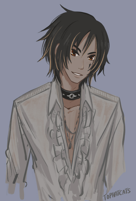 A half body illustration of Ren in his usual visual kei outfit.
