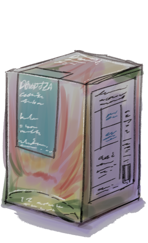illustration of buddha's blend tea packaged in a pink, yellow, and green floral design cardboard box