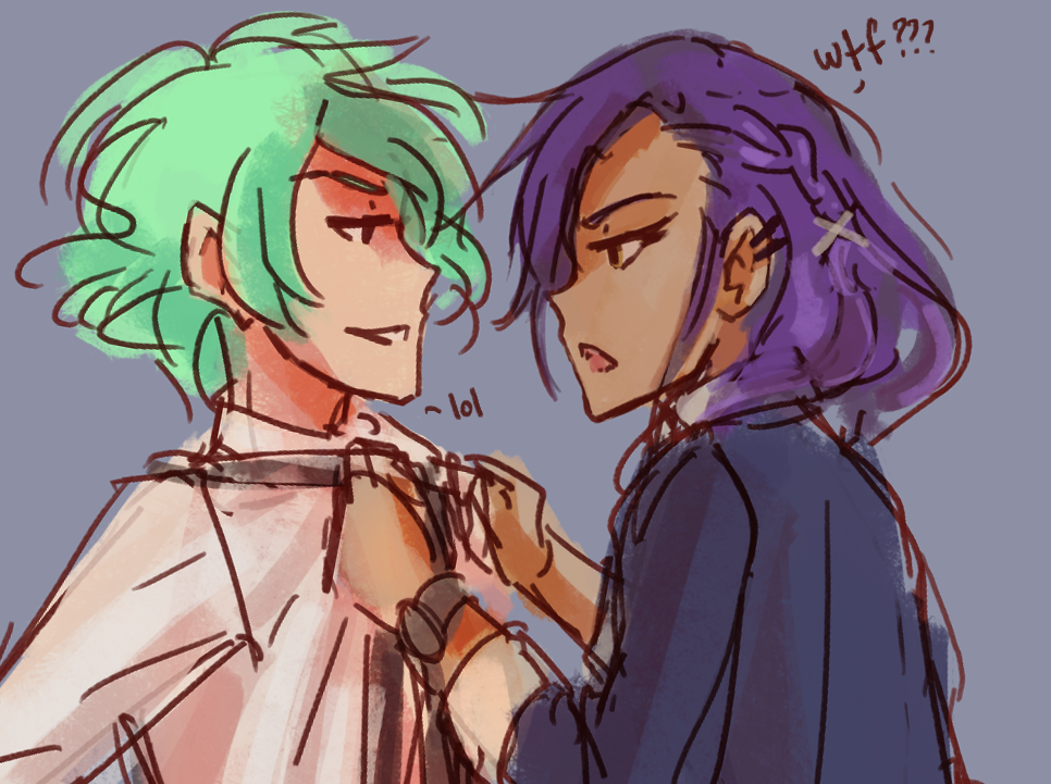 Nao grabbing a smug Takeru by the collar