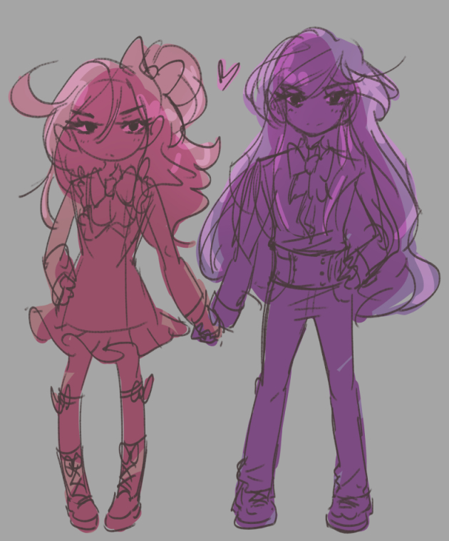 chibi doodle of Rin and Mizuki holding hands