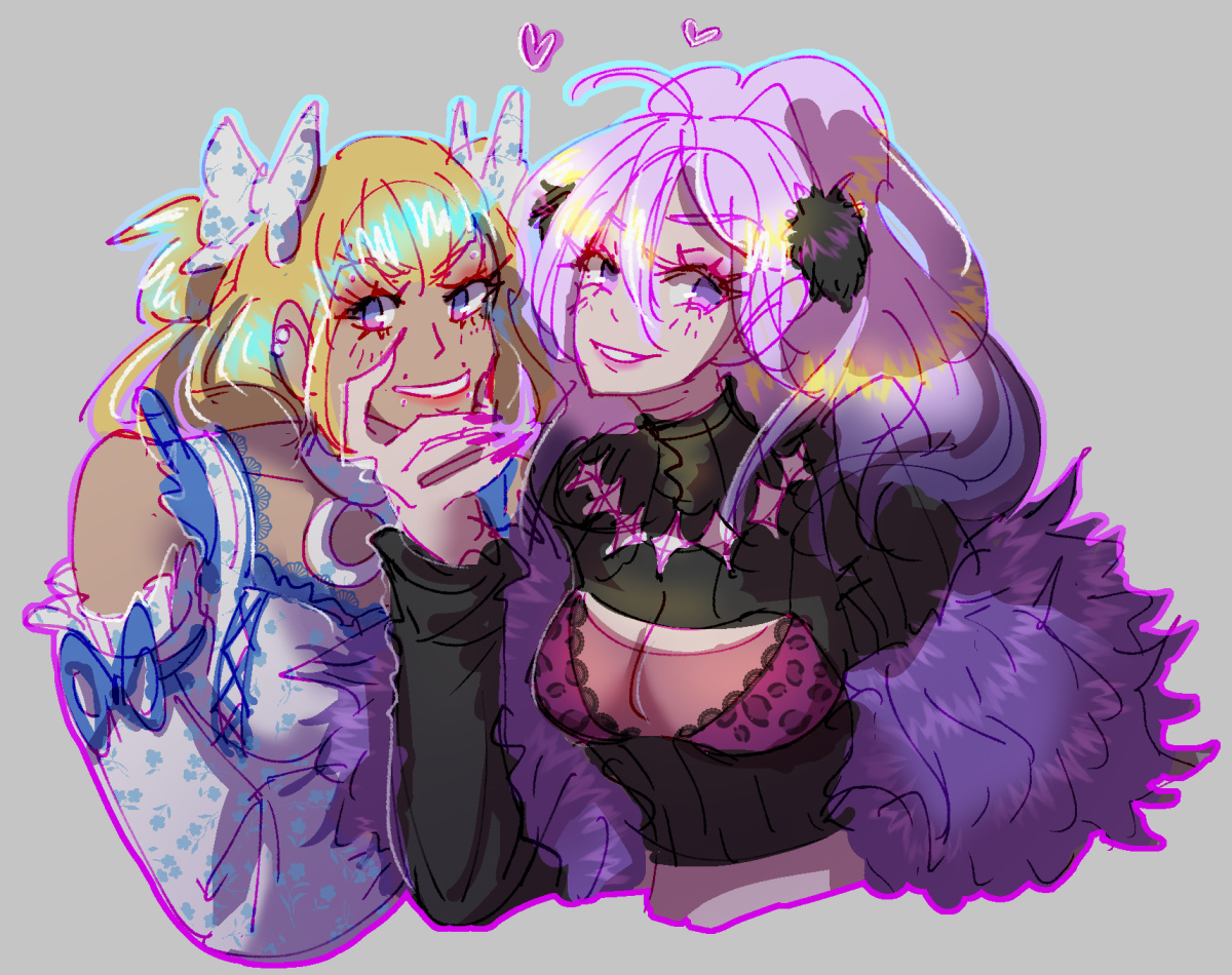 Lynnne posing together with Shion, who is pinching her face