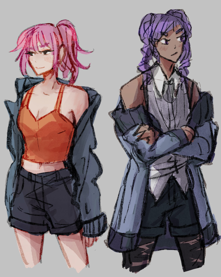 Pre-timeskip Chinatsu and Lan in casual clothing