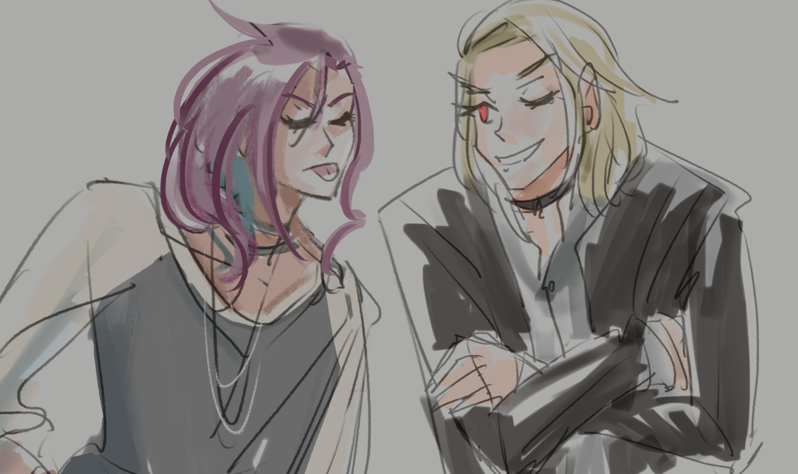Sketch doodle of Tsuru arguing with a playful Fumi