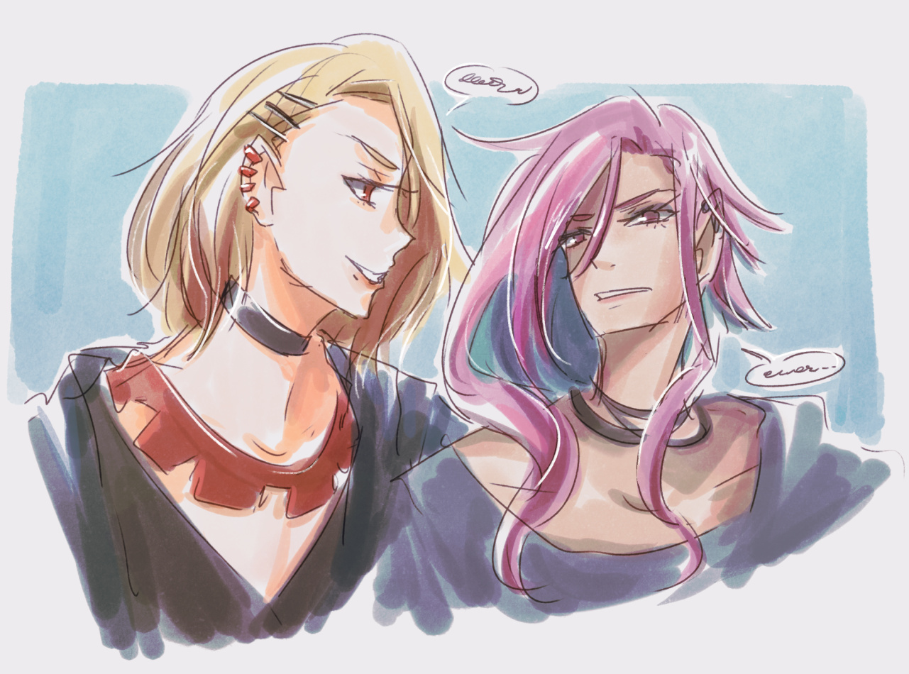 marker doodle of Fumi and Tsuru gossiping