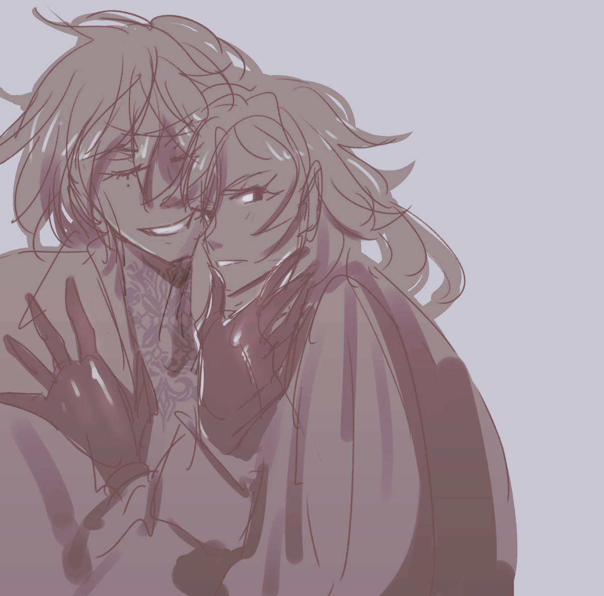 Scien laughing as Symphore casts a glare towards the viewer