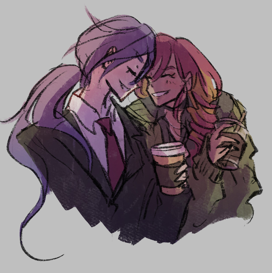 Rin and Mizuki getting early morning coffee together before work