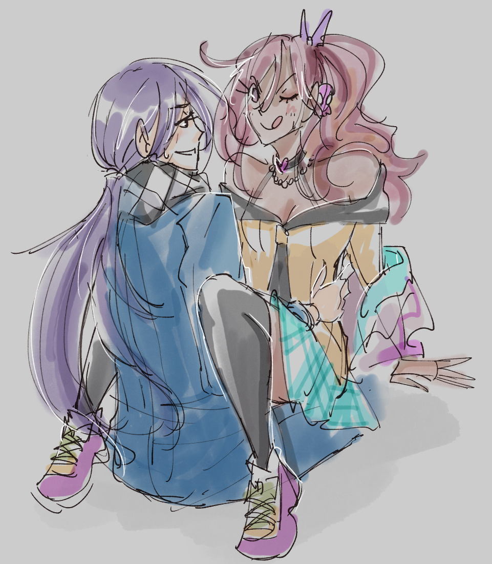 Rin cosplaying Kirakira, sitting suggestively on Mizuki's lap. Mizuki is cosplaying Kuma respectively.
