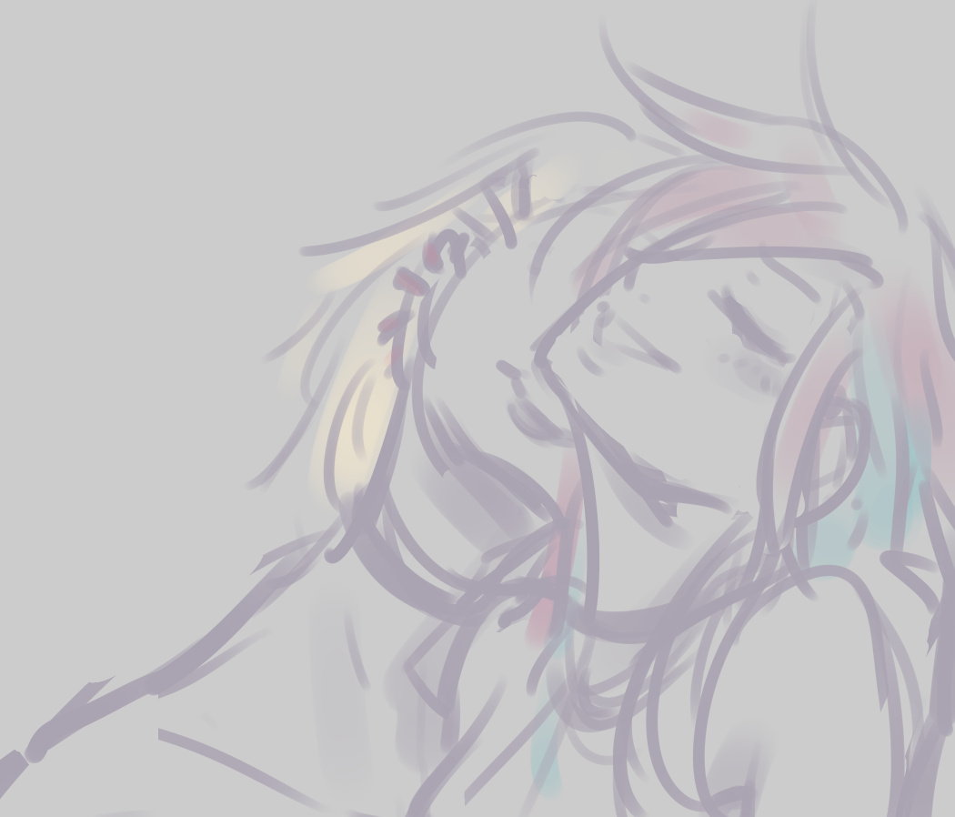 suggestive loose sketch of Fumi and Tsuru kissing