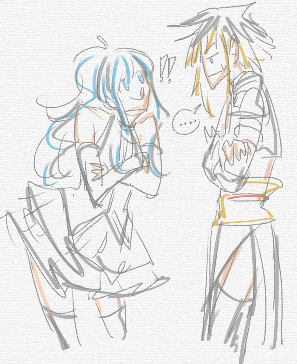 Accelera with a silly expression blocking an unamused Albel's path