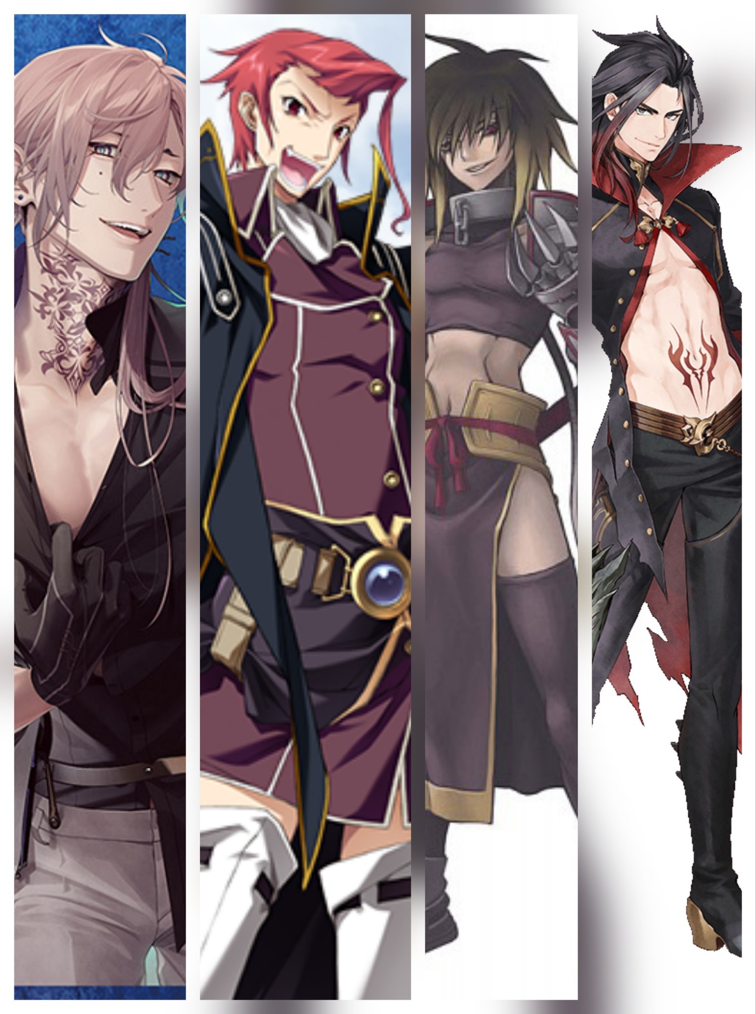A collection of mean anime men and their dumb outfits